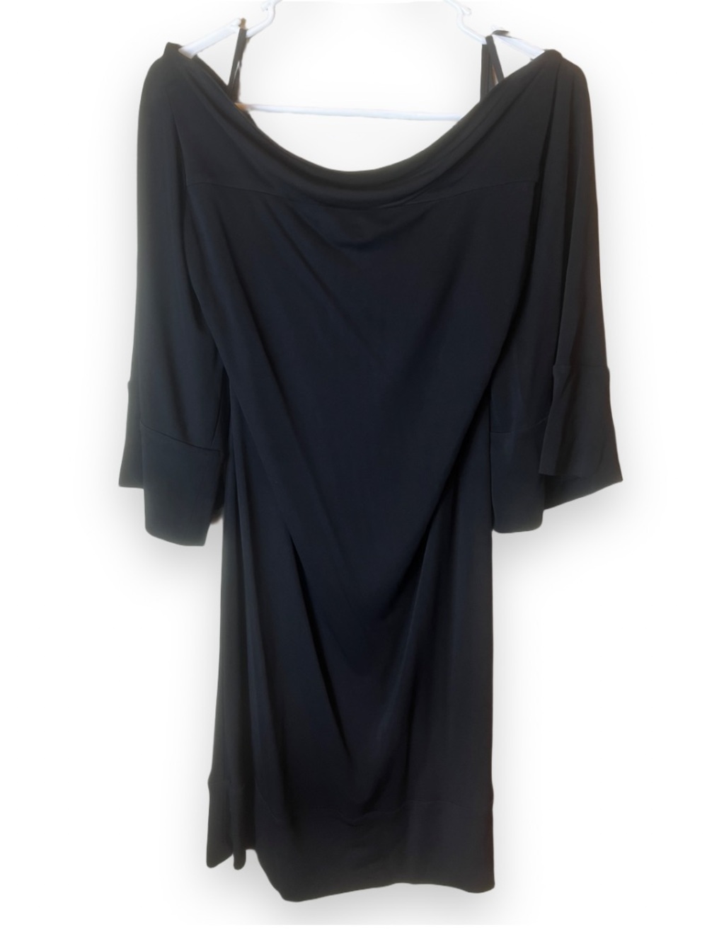Diane Von Furstenberg Black Square Neck Bell Sleeve Mini Dress Size 14